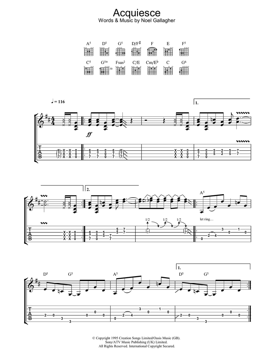 Acquiesce Guitar Tablature scores gallery preview page 1