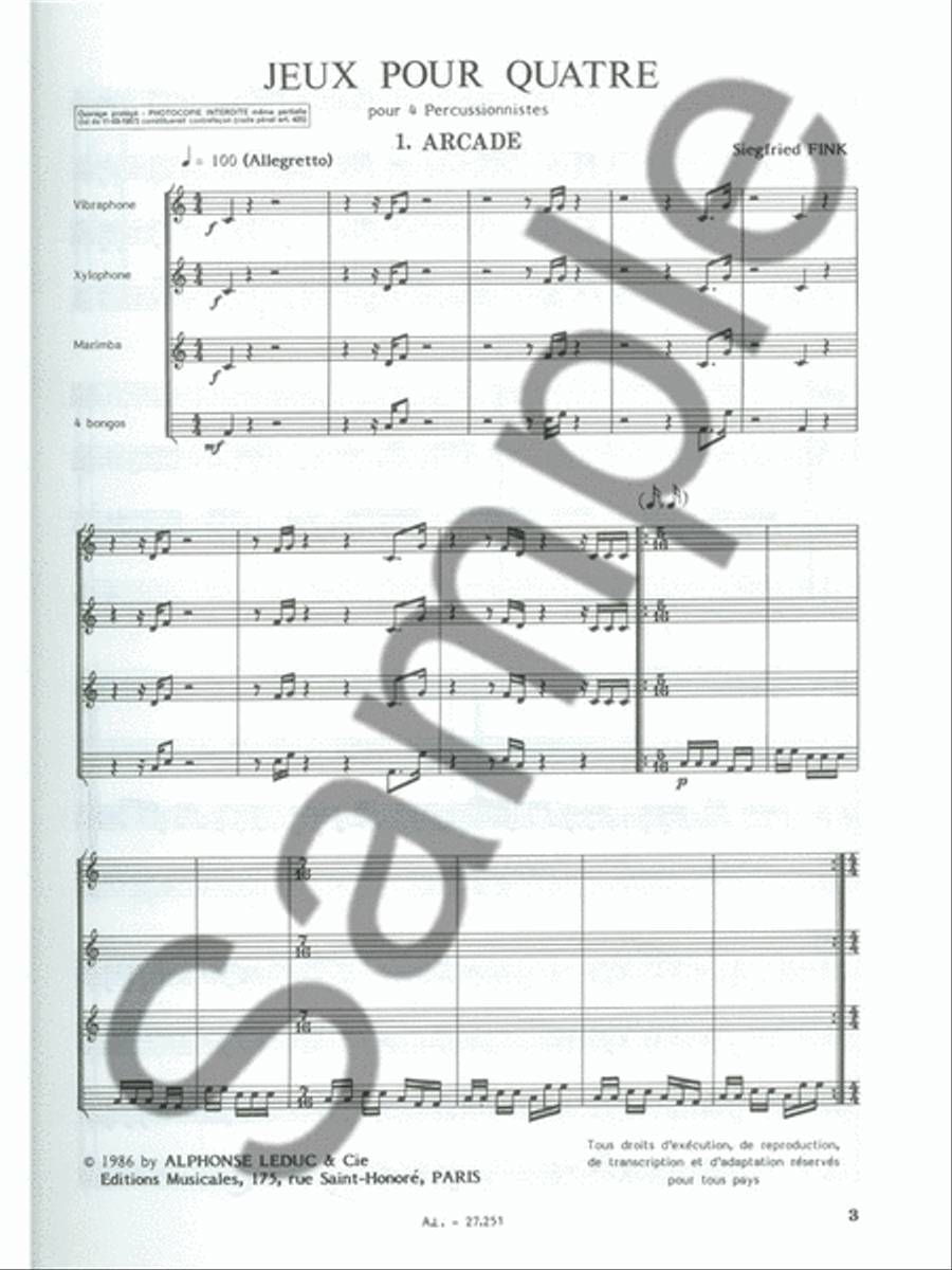 Jeux Pour Quatre (percussions 4) Percussion scores gallery preview page 2