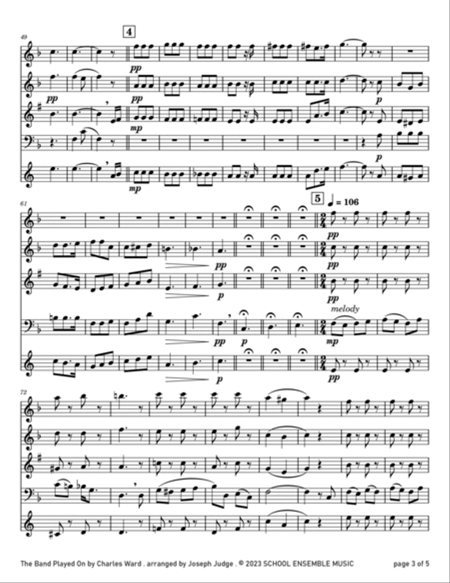 The Band Played On by Ward for Woodwind Quartet in Schools Woodwind Quartet scores gallery preview page 3