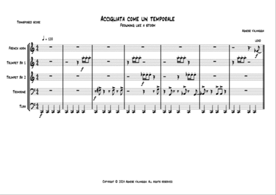 Accigliata come un temporale (Frowning like a storm) Brass Quintet scores gallery preview page 2