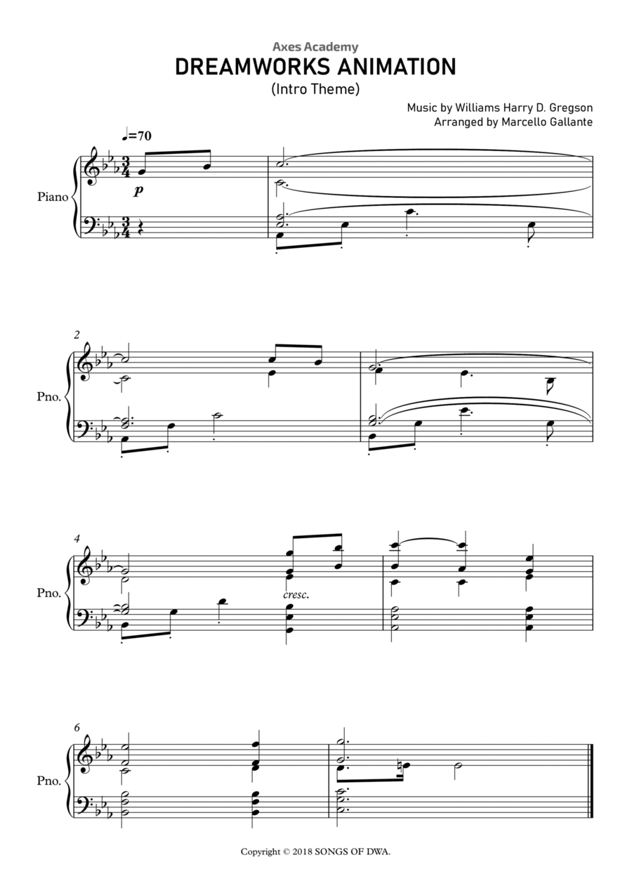 Dreamworks Animation Logo Piano Solo scores gallery preview page 1
