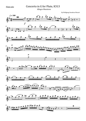 Mozart - Concerto in G for Flute, K.313 Allegro Maestoso - For Flute Solo Original