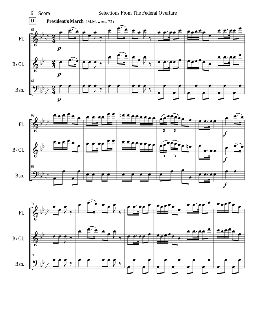 1794! Federal Overture for Flute, Clarinet, and Bassoon Trio Woodwind Trio scores gallery preview page 6