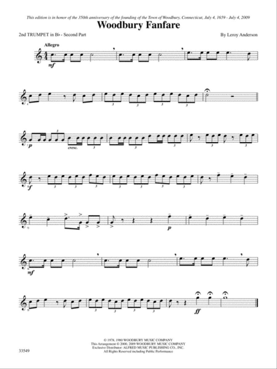 Woodbury Fanfare: 2nd B-flat Trumpet Brass Quartet scores gallery preview page 1