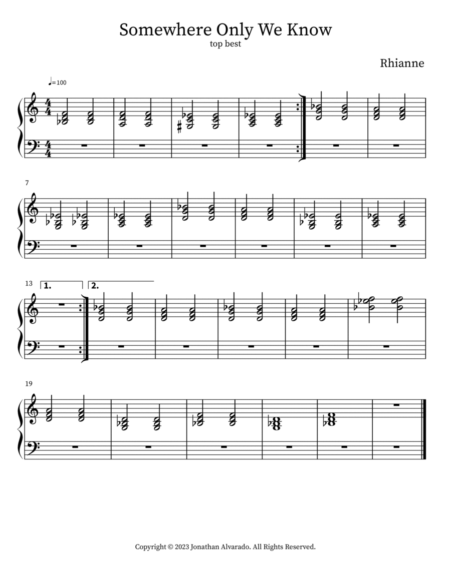 Somewhere Only We Know Easy Piano scores gallery preview page 1