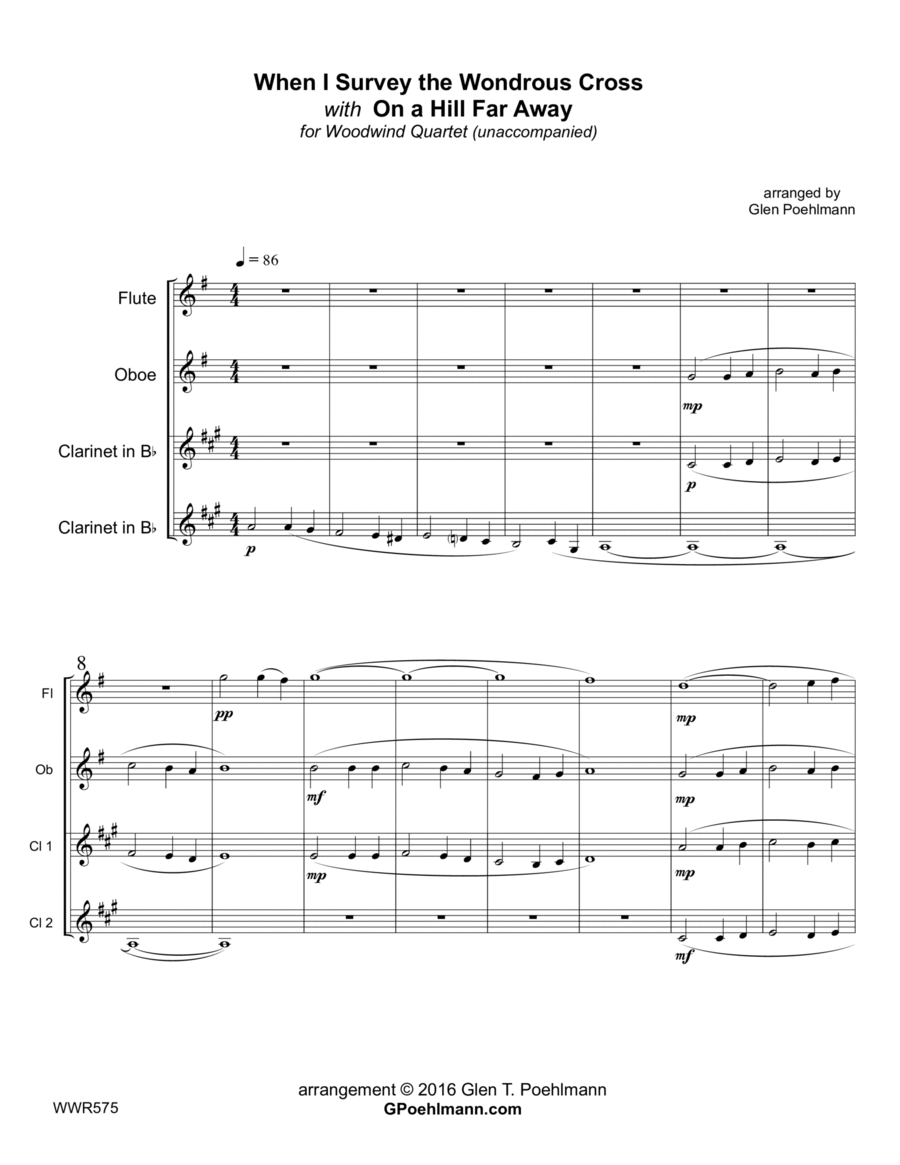 WHEN I SURVEY THE WONDROUS CROSS/THE OLD RUGGED CROSS - WOODWIND QUARTET (unaccompanied) Woodwind Quartet scores gallery preview page 1