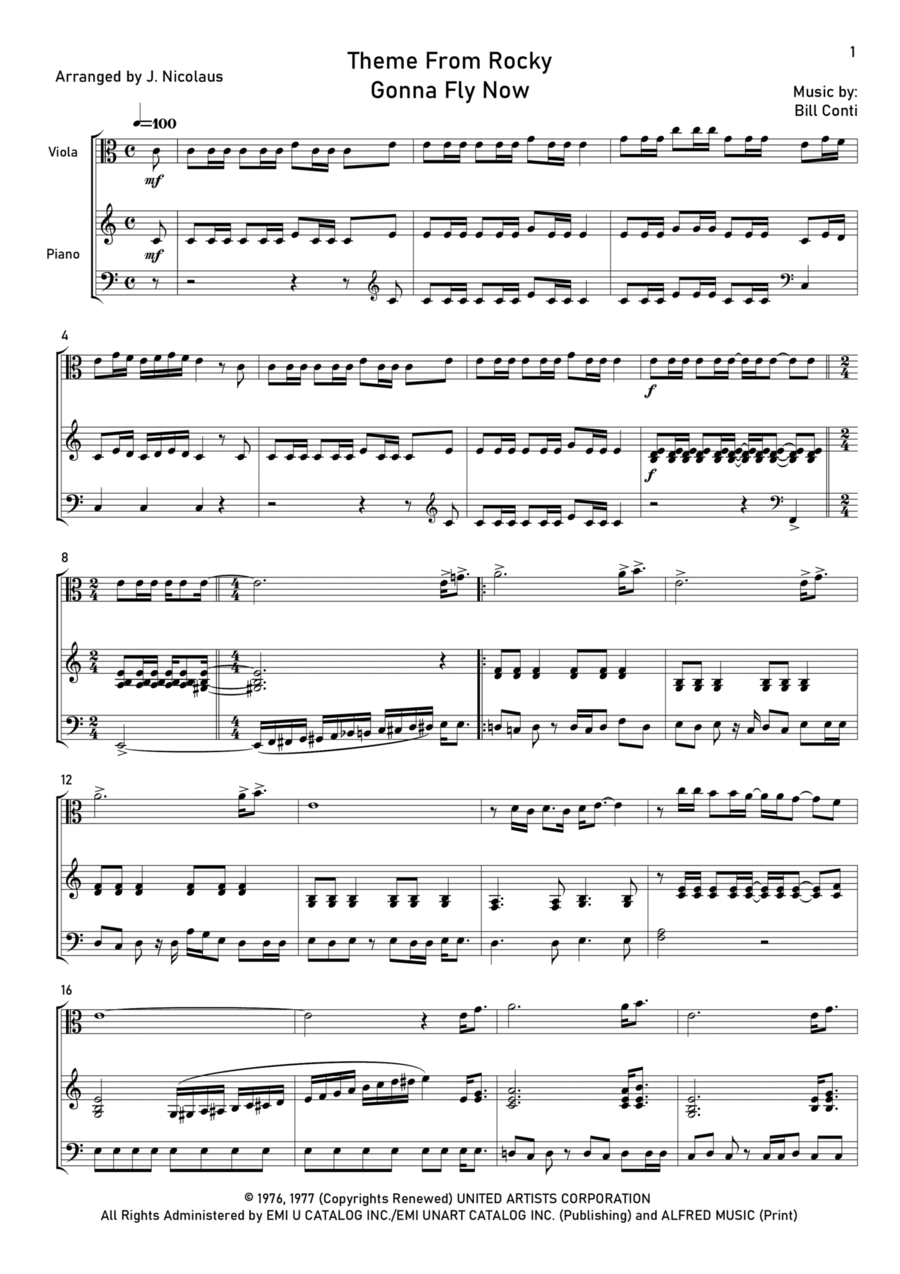 Gonna Fly Now Viola scores gallery preview page 1