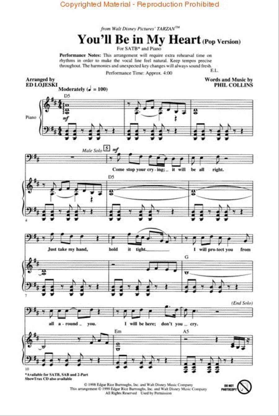 You'll Be in My Heart (Pop Version) 4-Part scores gallery preview page 2