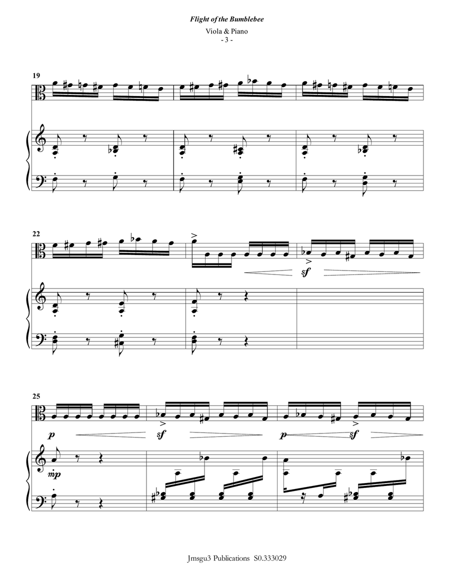 Korsakov: Flight of the Bumblebee for Viola & Piano Viola scores gallery preview page 3