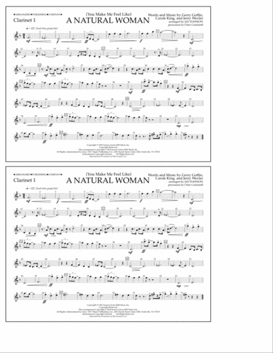 (You Make Me Feel Like) A Natural Woman (arr. Jay Dawson) - Clarinet 1 Marching Band scores gallery preview page 1