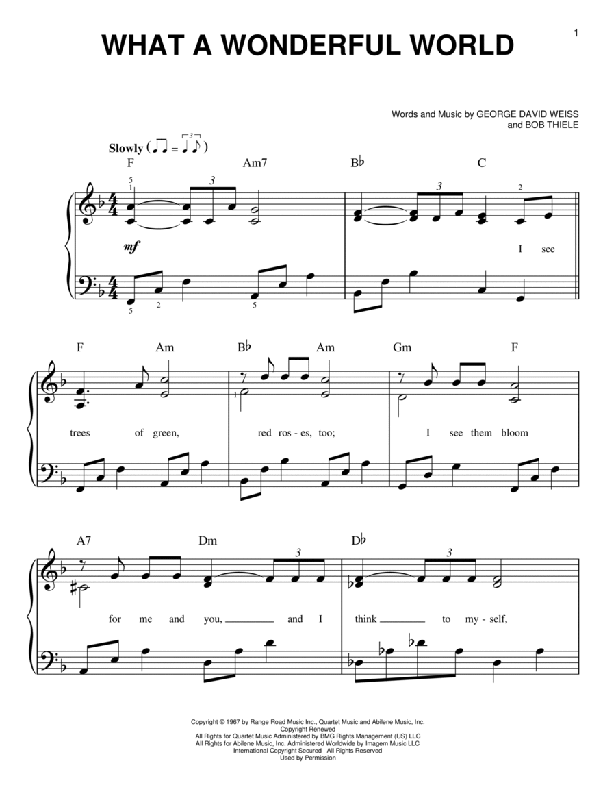 What A Wonderful World Easy Piano scores gallery preview page 1