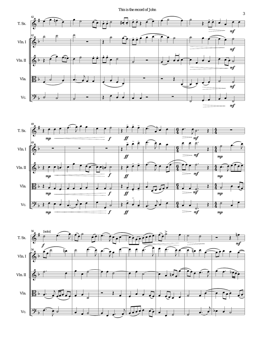 This is the record of John for tenor saxophone and string quartet Chamber Orchestra scores gallery preview page 3