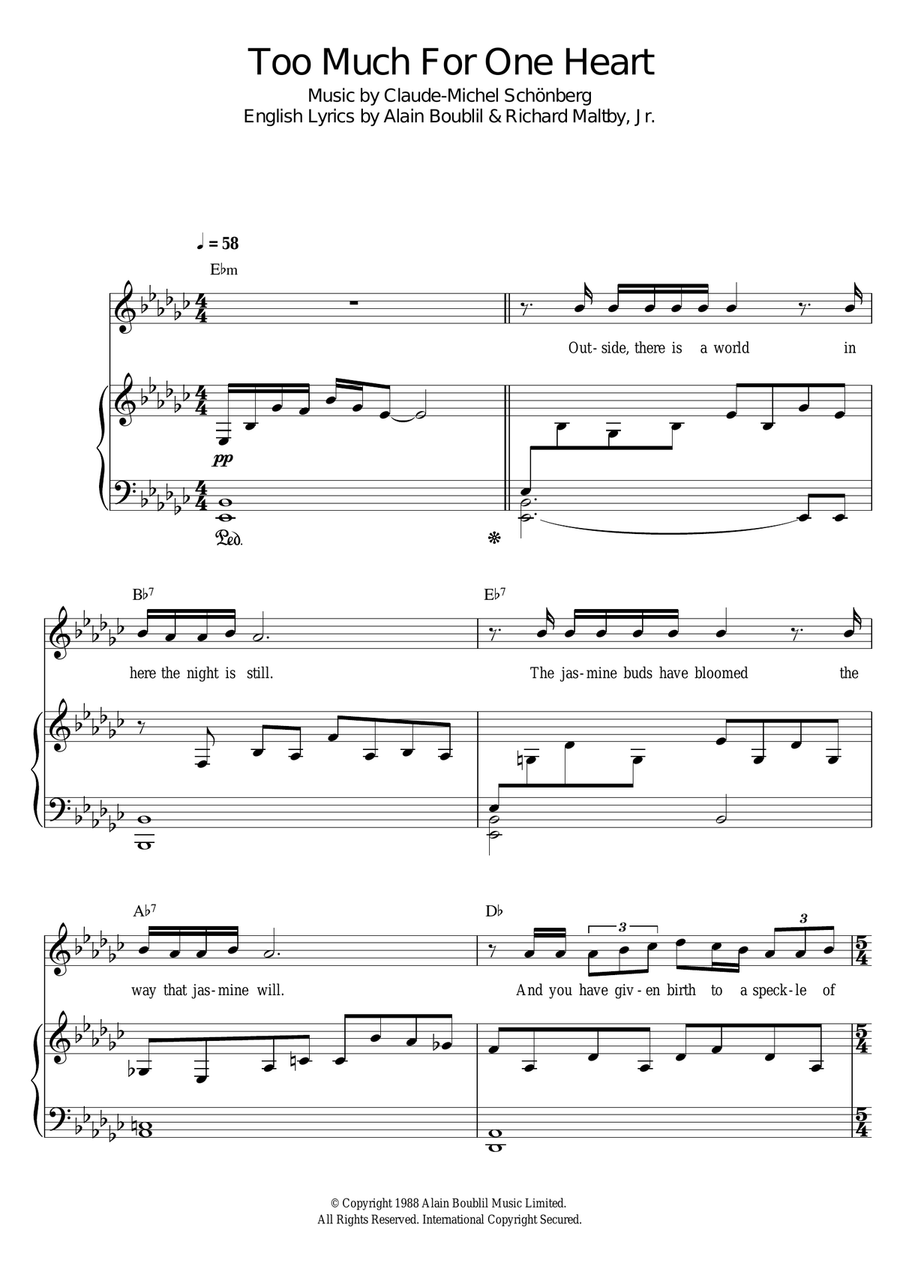 Too Much For One Heart (from Miss Saigon) Piano, Vocal scores gallery preview page 1