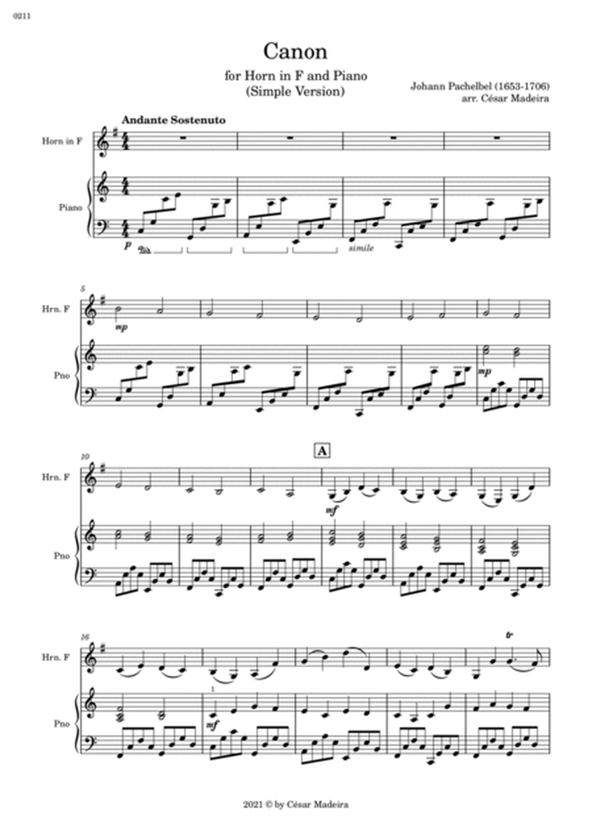 Pachelbel's Canon in D - French Horn and Piano - Simple Version (Full Score and Parts) image number null