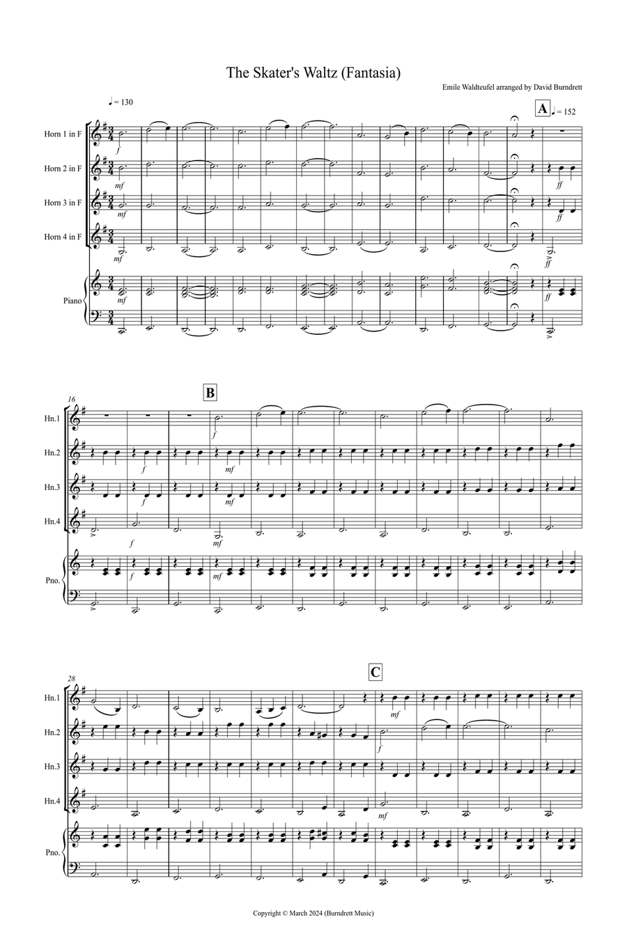 The Skater's Waltz (Fantasia) for Horn Quartet French Horn Quartet scores gallery preview page 1