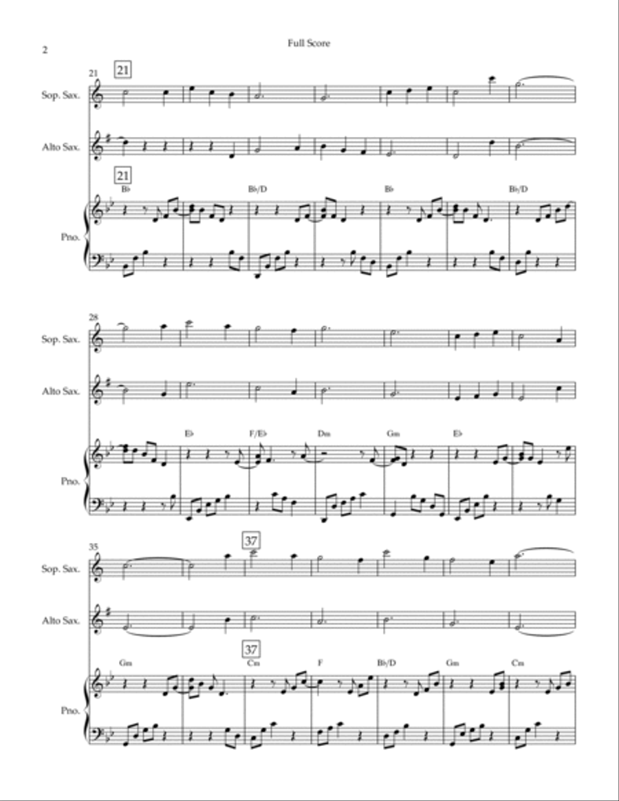 O Mio Babbino Caro (Puccini) for Soprano Saxophone & Alto Saxophone Duo and Piano Accompaniment with Woodwind Duet scores gallery preview page 2