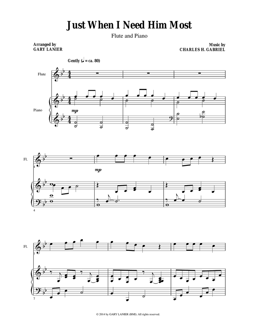 JUST WHEN I NEED HIM MOST (Flute/Piano and Flt Part) Flute scores gallery preview page 1