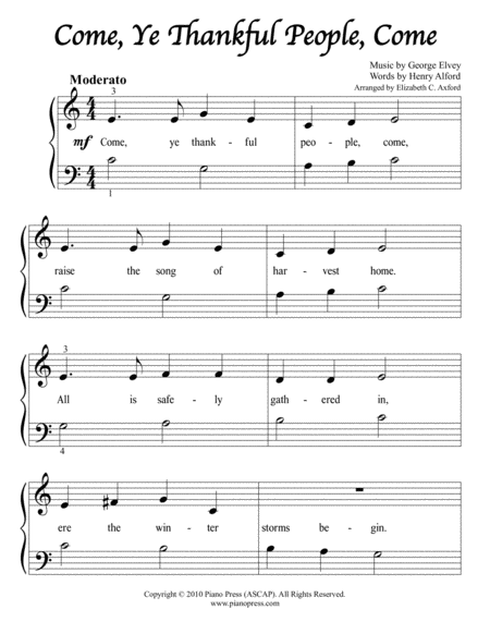 Come, Ye Thankful People, Come Easy Piano - Digital Sheet Music