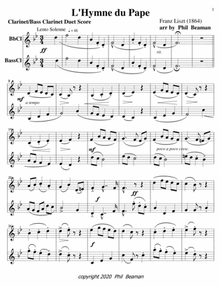 L'Hymne du Pape-Bb Clarinet-Bass Clarinet duet