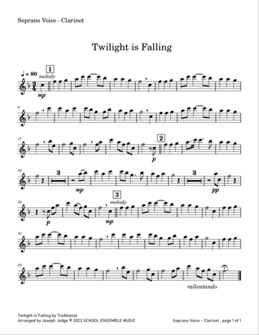 Twilight Is Falling for Clarinet Quartet in Schools Clarinet Quartet scores gallery preview page 4