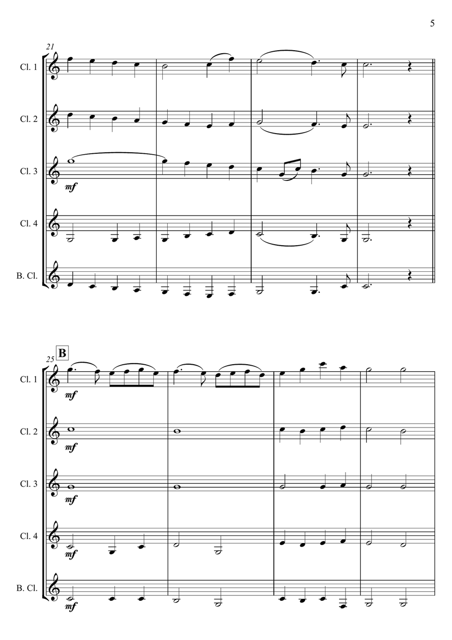 O Come, All Ye Faithful - Traditional Arrangement for Clarinet Quintet/Choir Choir scores gallery preview page 5