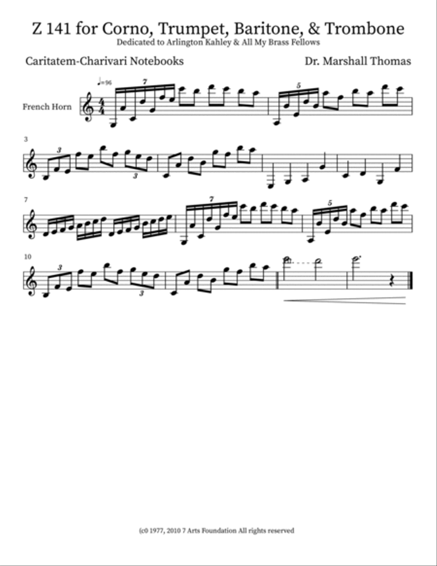 Z 141 for Corno, Trumpet, Baritone, & Trombone Baritone Saxophone scores gallery preview page 4