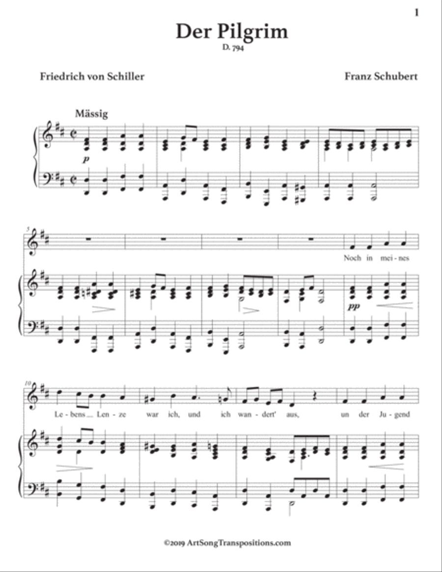SCHUBERT: Der Pilgrim, D. 794 (transposed to D major) Voice scores gallery preview page 2