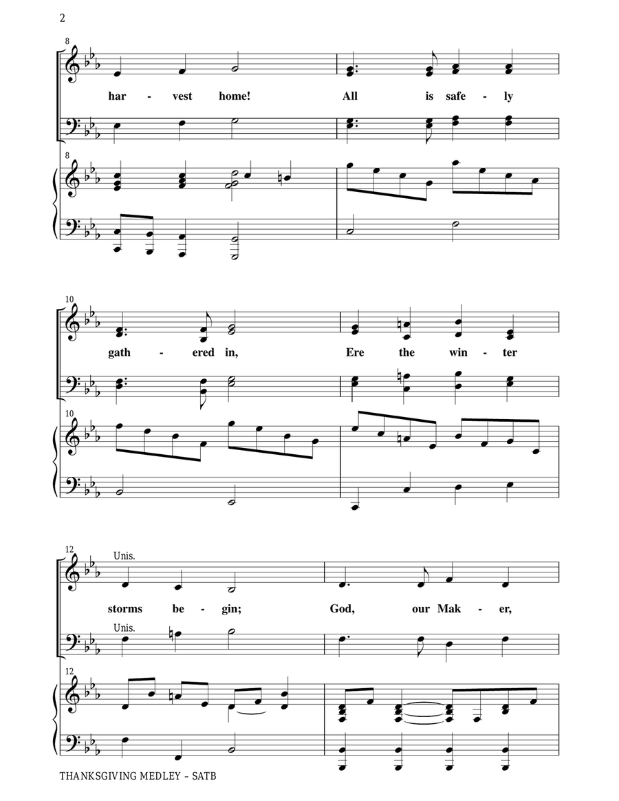 THANKSGIVING MEDLEY (SATB CHOIR and PN with Choir Prt) 4-Part scores gallery preview page 3