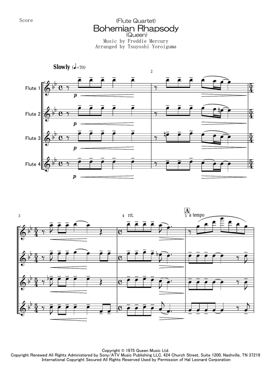 Bohemian Rhapsody Woodwind Quartet scores gallery preview page 1