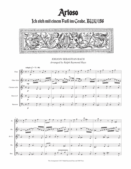 "Arrioso" from Ich steh mit einem Fuß im Grabe, BWV 156 - for Woodwind Quintet with Oboe Solo image number null