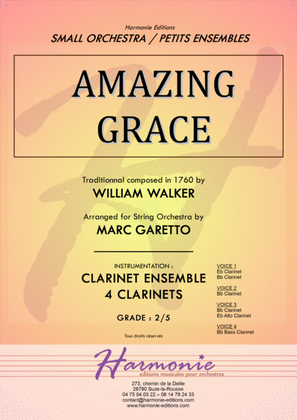 AMAZING GRACE - Traditionnal - for CLARINET Quartet - Arranged by Marc Garetto