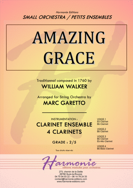 AMAZING GRACE - Traditionnal - for CLARINET Quartet - Arranged by Marc Garetto image number null