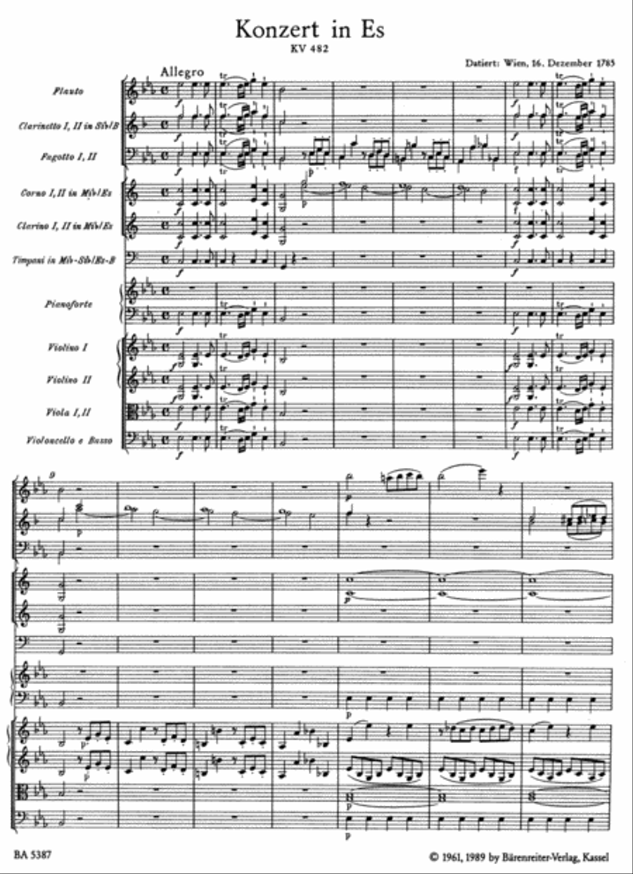 Concerto for Piano and Orchestra, No. 22 E flat major, KV 482 Orchestra scores gallery preview page 2
