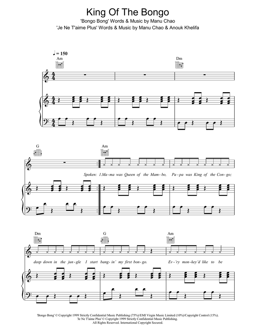 King Of The Bongo Piano, Vocal, Guitar scores gallery preview page 1