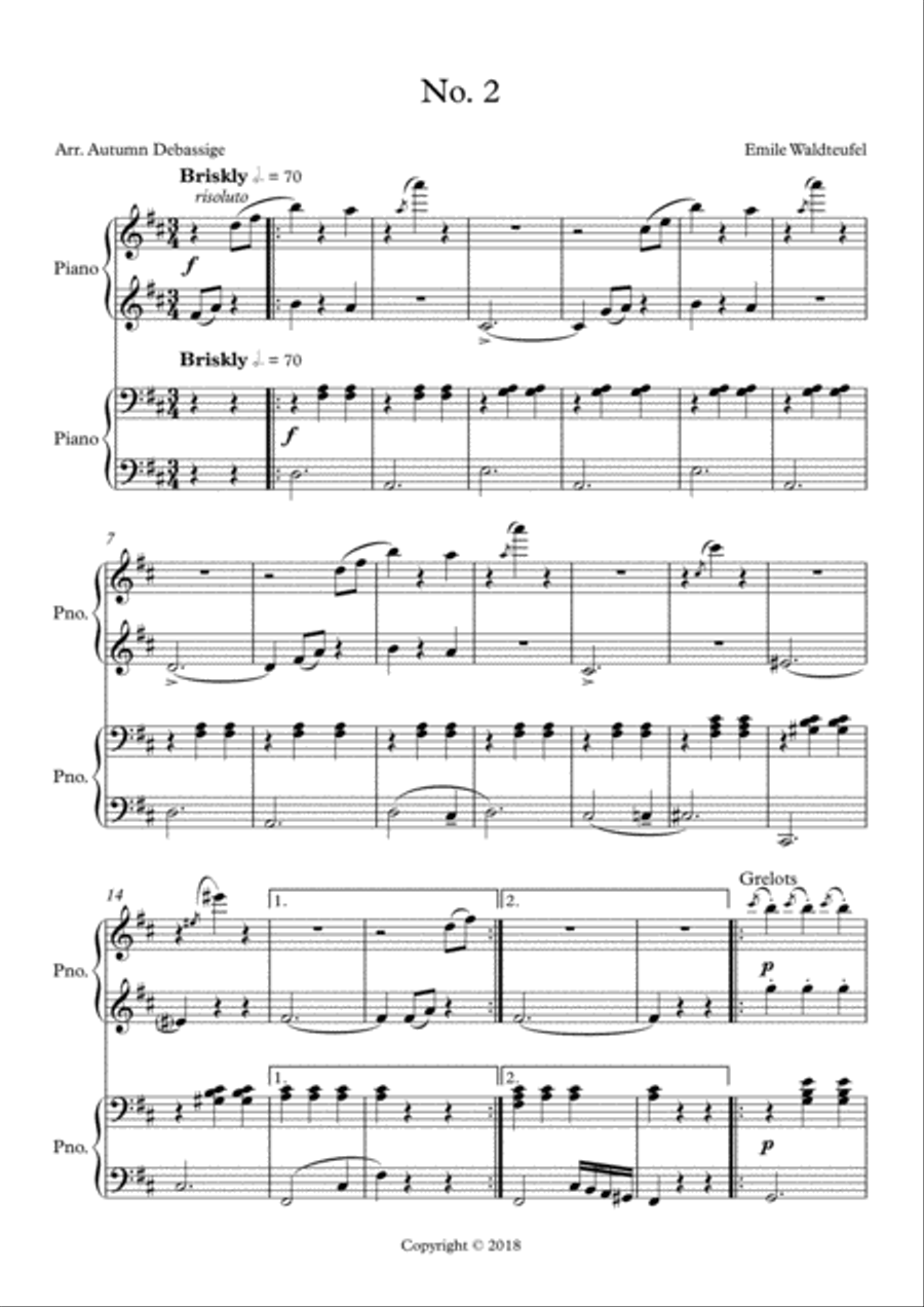Skaters' Waltz, Theme 2 Piano scores gallery preview page 1