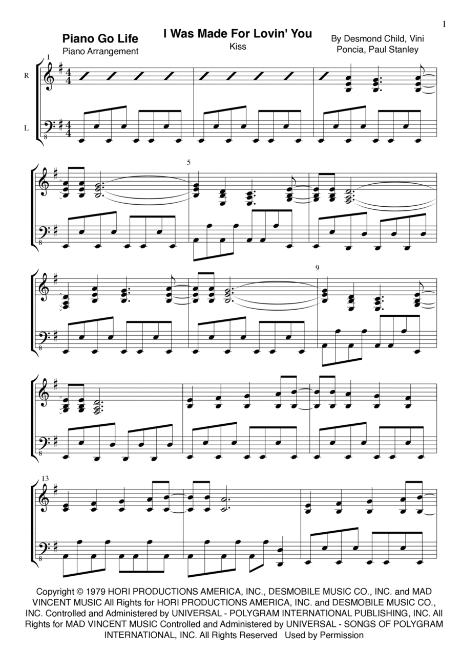 I Was Made For Lovin' You Piano Solo scores gallery preview page 1