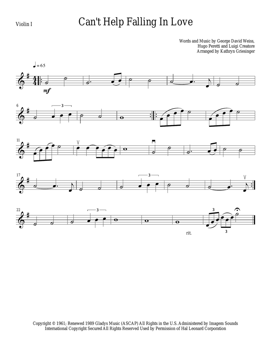 Can't Help Falling In Love String Quartet scores gallery preview page 1