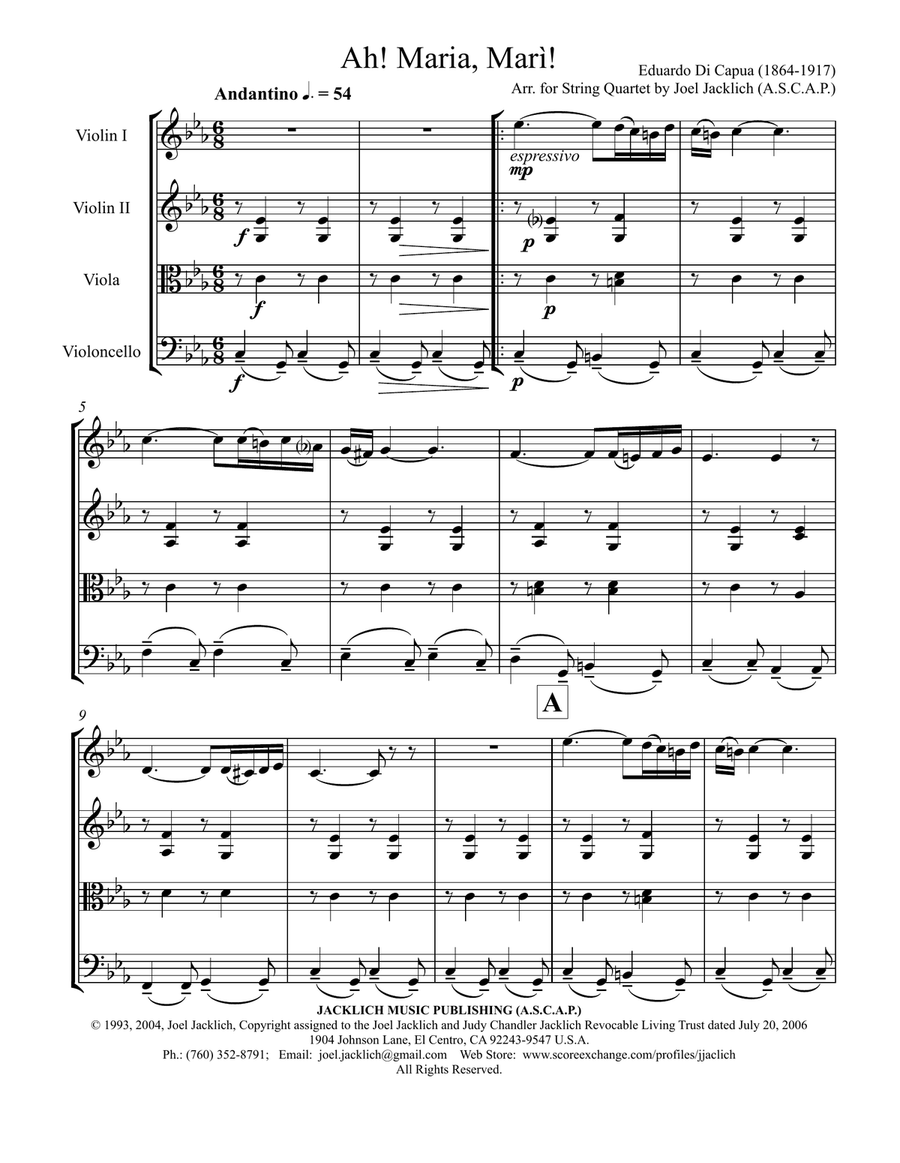 Ah! Maria, Mari! Ah! Maria, Mari! String Quartet scores gallery preview page 1