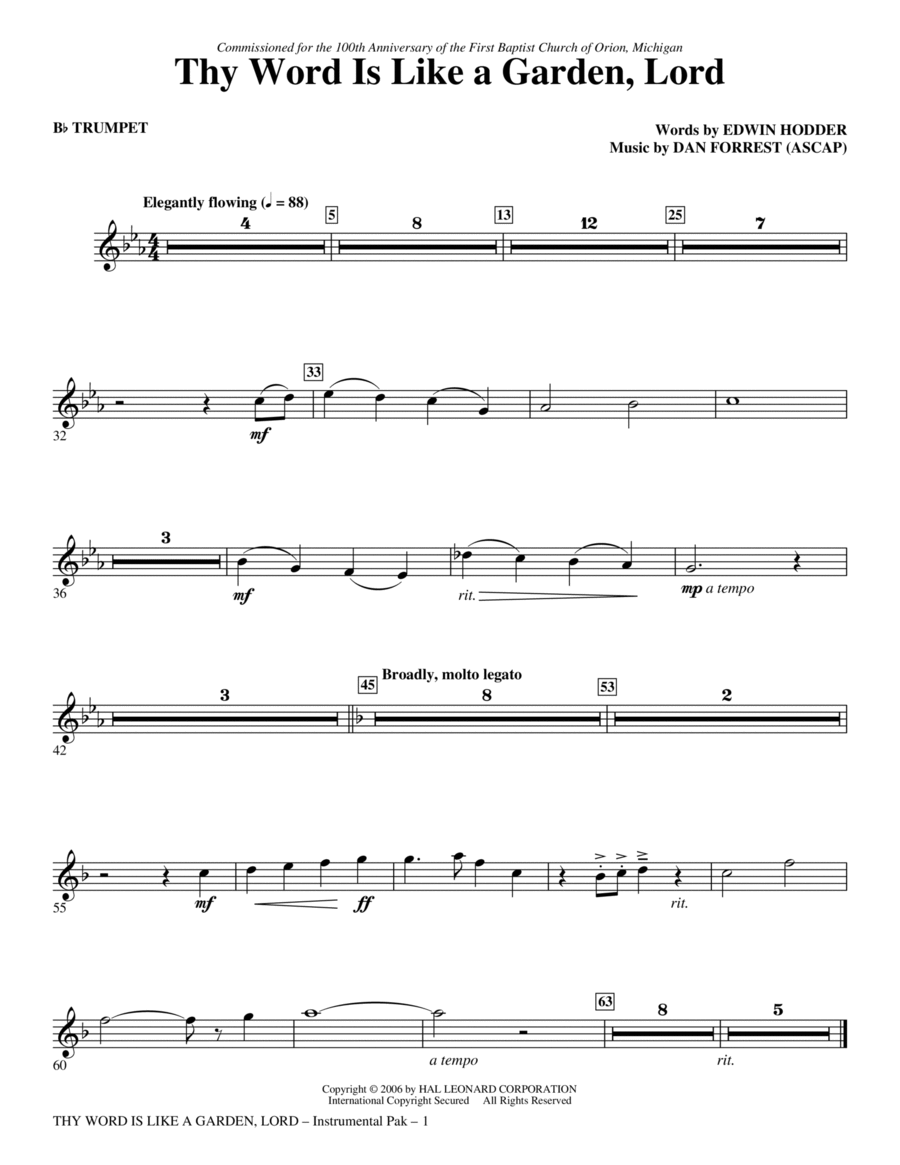 Thy Word Is Like A Garden, Lord - Bb Trumpet Choir scores gallery preview page 1