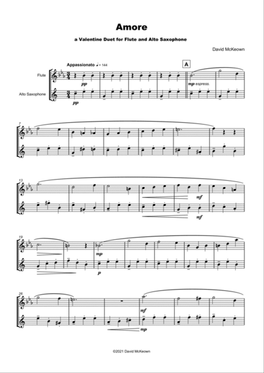 Amore, (Italian for Love), Flute and Alto Saxophone Duet Woodwind Duet scores gallery preview page 2