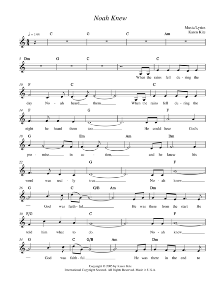 Noah Knew Piano, Vocal, Guitar scores gallery preview page 1