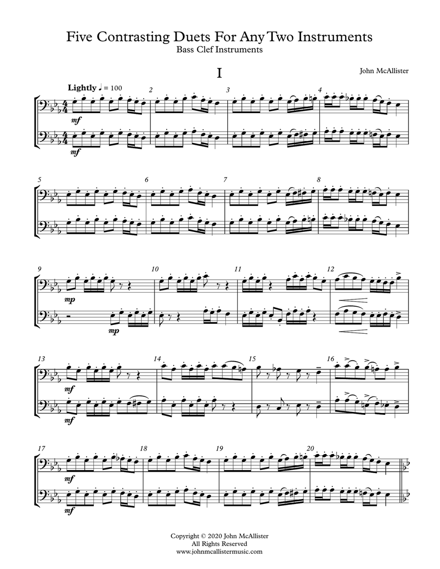 5 Duets For Any Two Band Instruments (Bass Clef) Bassoon scores gallery preview page 1