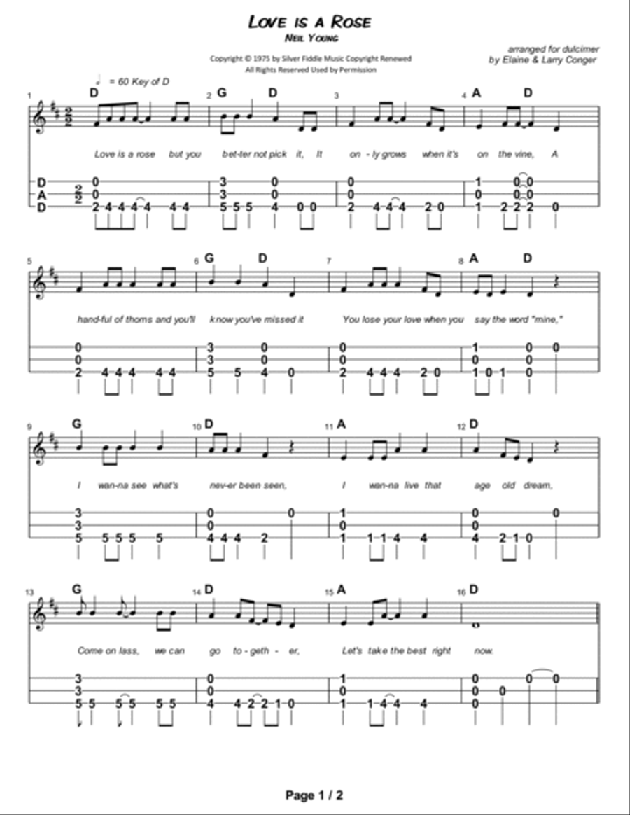 Love Is A Rose Dulcimer scores gallery preview page 2
