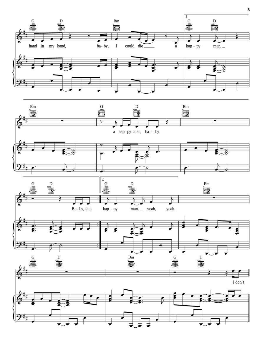 Die A Happy Man Piano, Vocal, Guitar scores gallery preview page 3