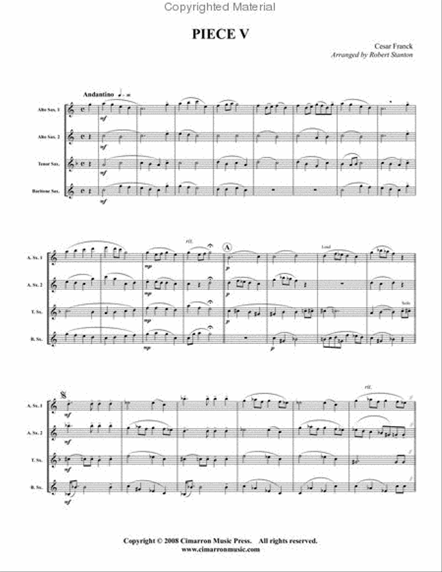 Piece V Saxophone Quartet scores gallery preview page 2
