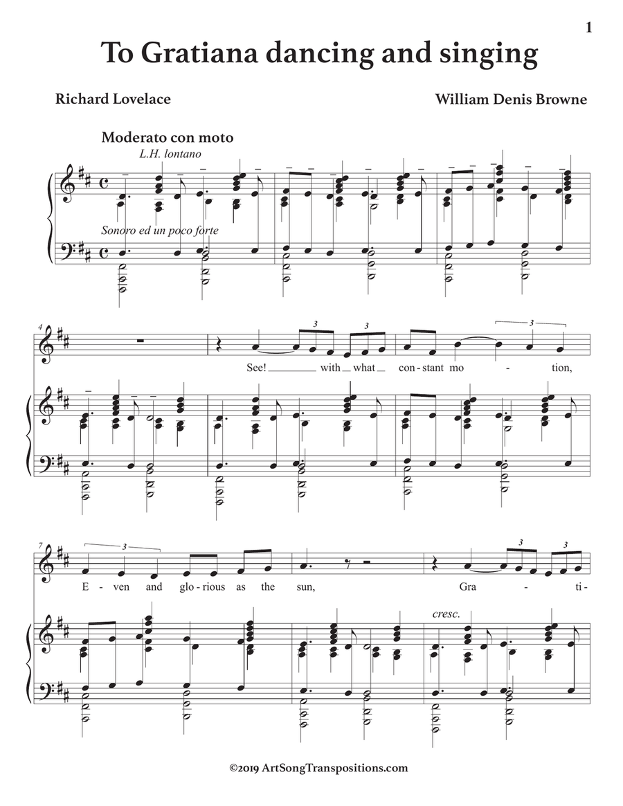 BROWNE: To Gratiana dancing and singing (transposed to D major)