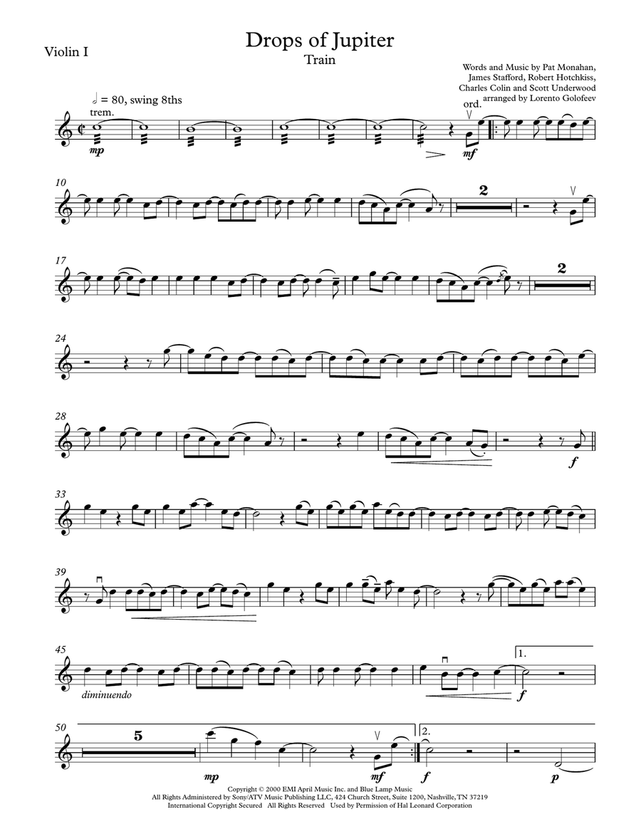 Drops Of Jupiter (Tell Me) String Quartet scores gallery preview page 1