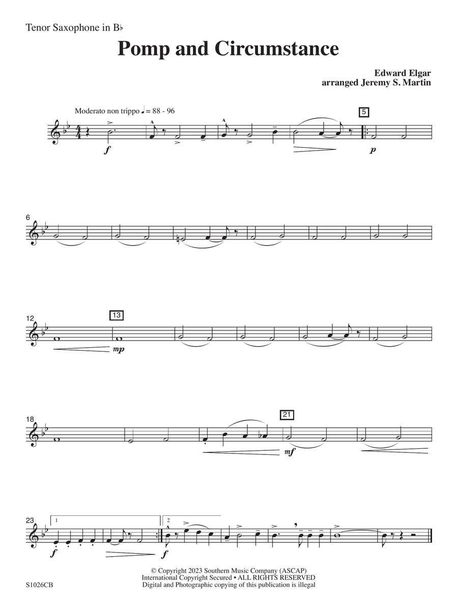 Pomp and Circumstance (Easy) (arr. Jeremy Martin) - Tenor Saxophone Concert Band scores gallery preview page 1