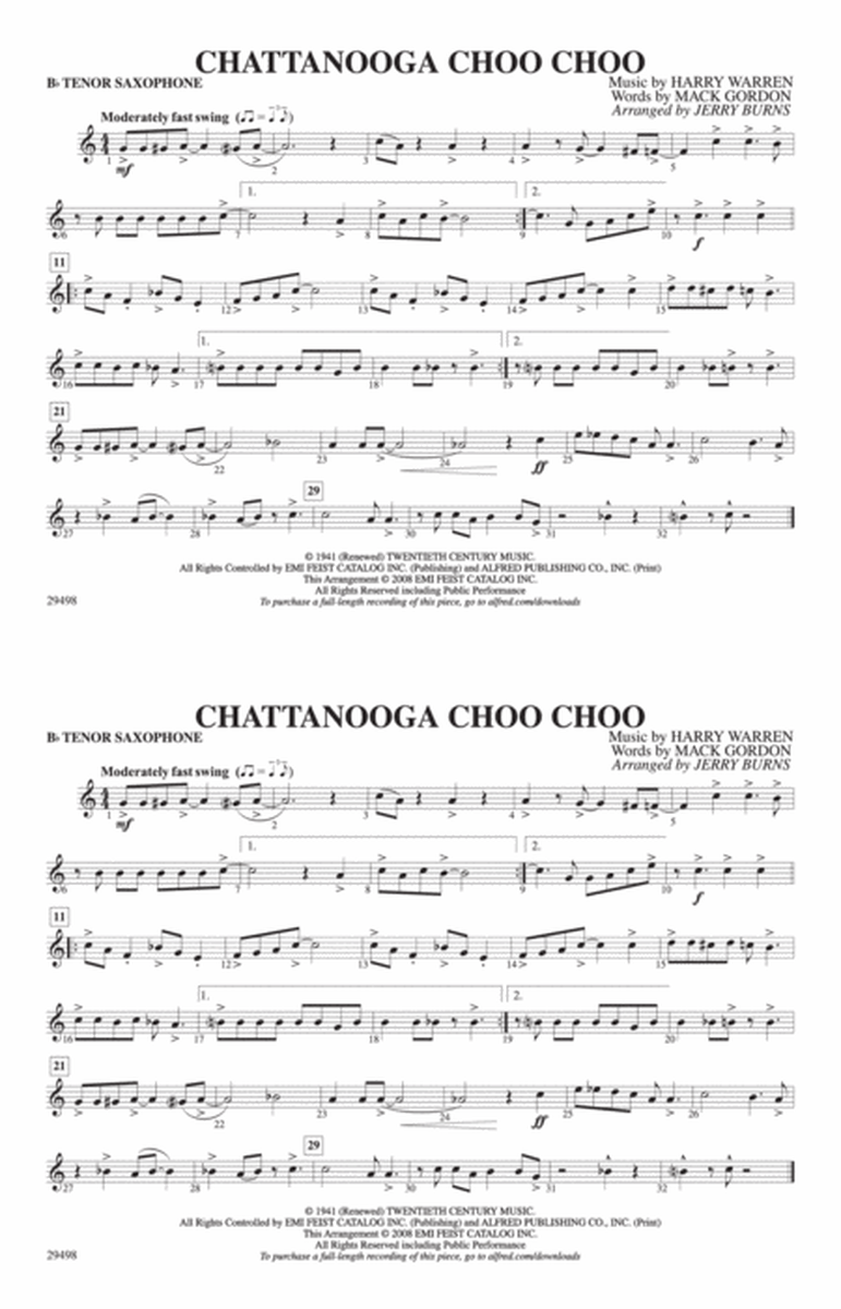 Chattanooga Choo Choo: B-flat Tenor Saxophone