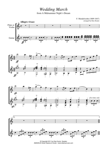 Wedding March for flute or violin and guitar image number null